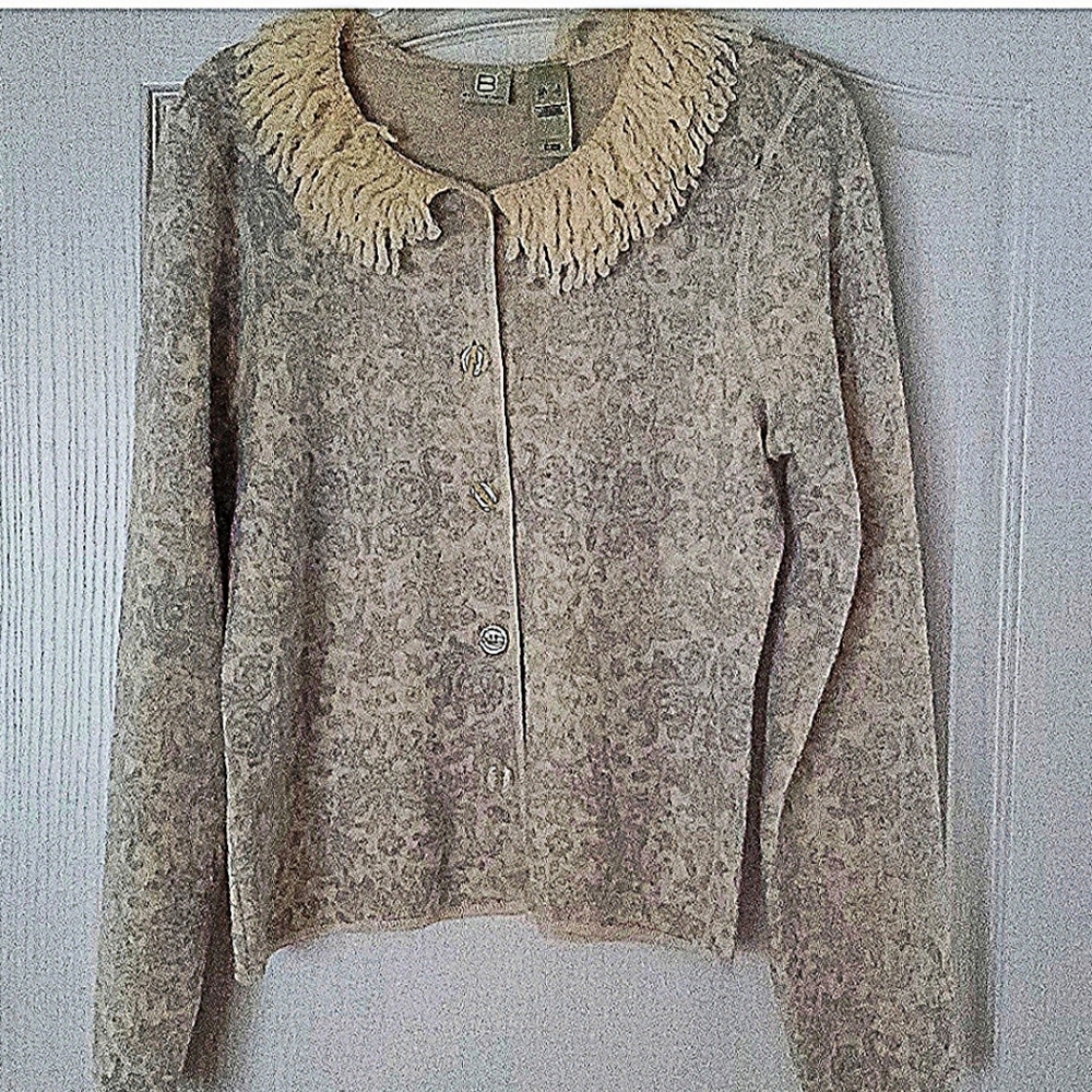 Vintage Pure Wool Oatmeal/Blue Cardigan/Jacket SZ S. RARE FIND